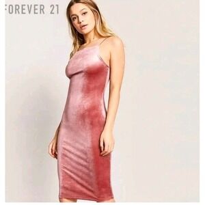 Forever 21 Dress Small Velvet Thin Strap Midi Rose Elastic Halter Figure Hugging